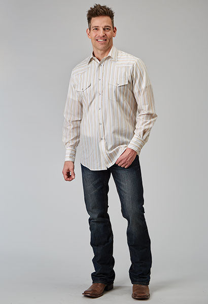 CL01-001-0144-0365 Roper Shirt L/S Snaps-Neutral Stripe