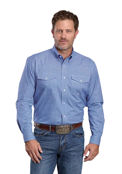 CL03-001-0378-4202 Mens L/S Shirt Roper Stretch - Mini Check Blue