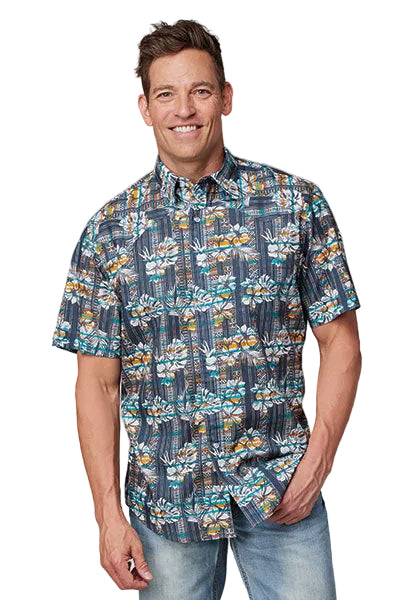 CL03-002-0064-0467 Mens S/S Roper Shirt Distressed Tropical Print