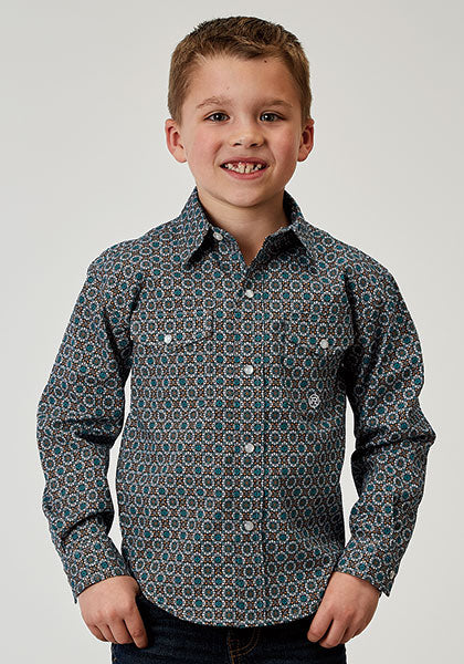 CL03-030-0225-2028 Boys L/S Snap Frontier Foulard Print