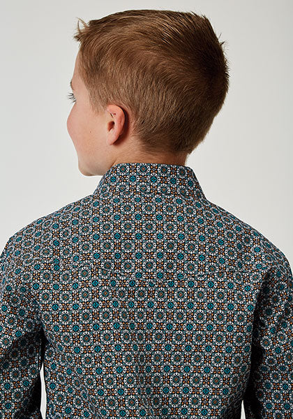 CL03-030-0225-2028 Boys L/S Snap Frontier Foulard Print