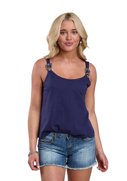 CL03-037-0514-5052 Ladies Roper Tank w/ Buckle Sleeves- Navy