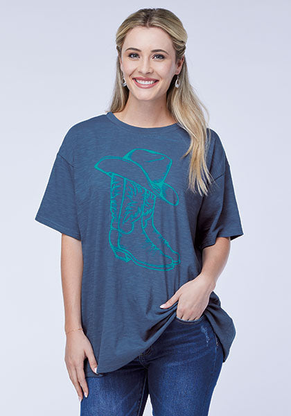 CL03-039-0513-4028 -Blue Womens Oversize T-Shirt Hat & Boot