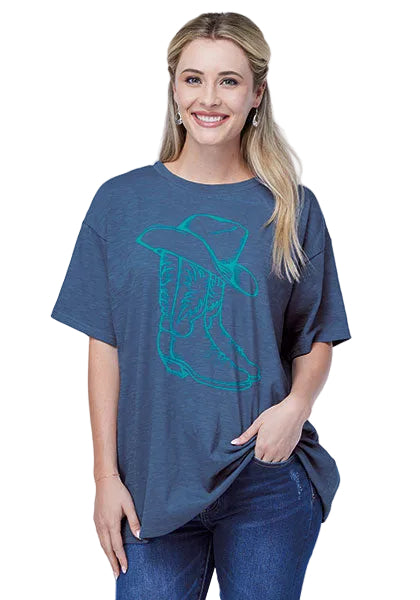 CL03-039-0513-4028 -Blue Women's Oversize T-Shirt Hat & Boot