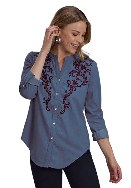 CL03-050-0565-7080- Ladies Denim Blouse L/S - Med Blue