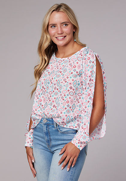 CL03-050-0590-4010 Womens Roper Shirt w/ Split Sleeve Aztec Print