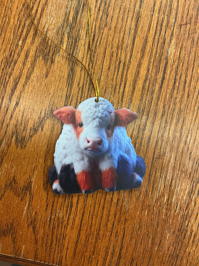 BGCOWORN--5 Ornament - Wooly Cow Brown/White