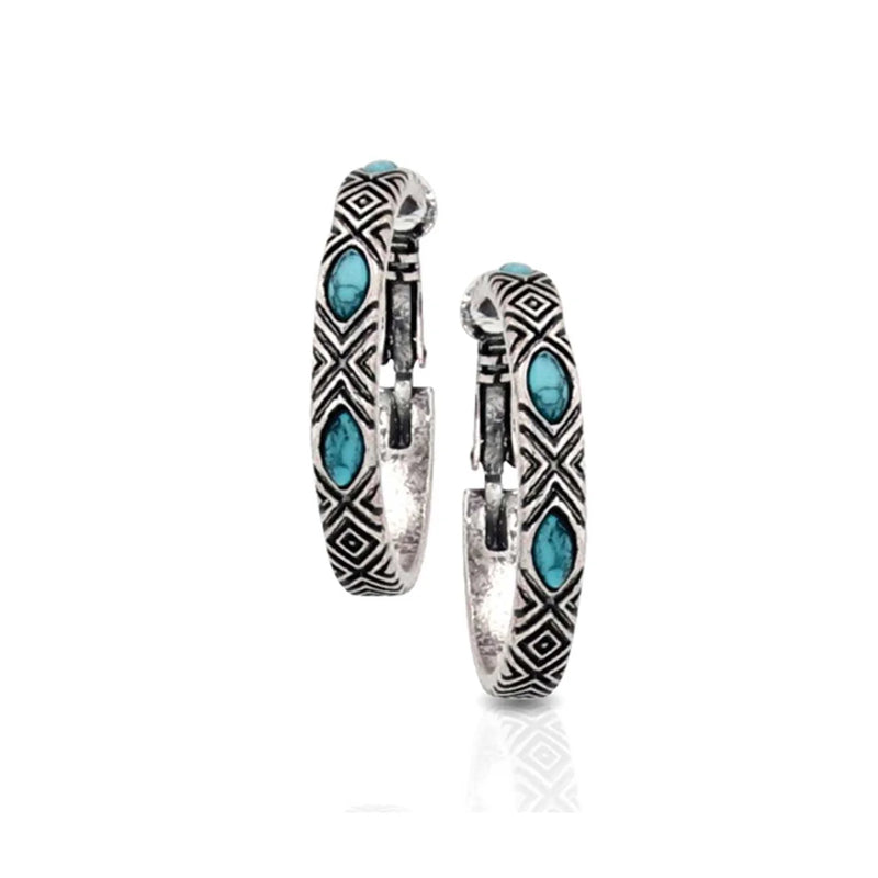 BGAER5562 Earrings- Turquiose Aztec Hoops
