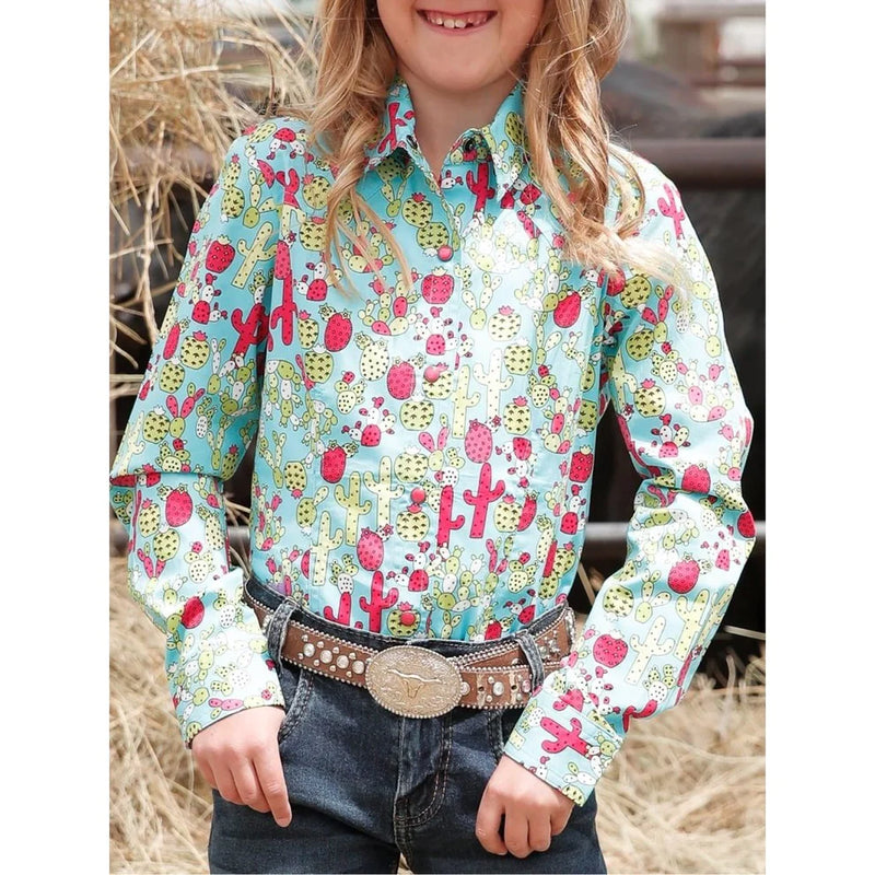 CLCTW8040004 Girls L/S Shirt Snap Cactus Print