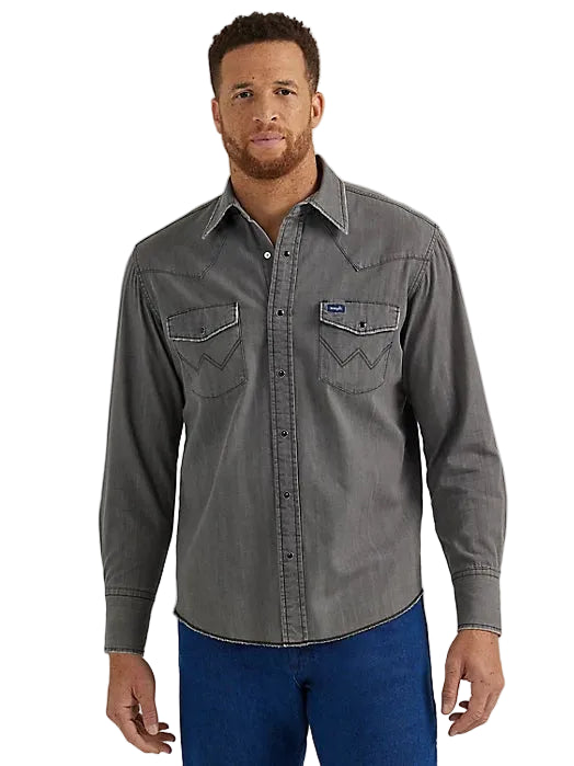 CL112345071 Mens Wrangler L/S Gray Denim Snap