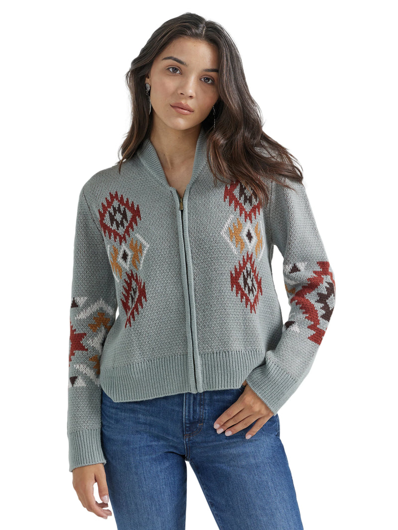 CL112353123-Green Wrangler Womens Cardigan Zip Aztec