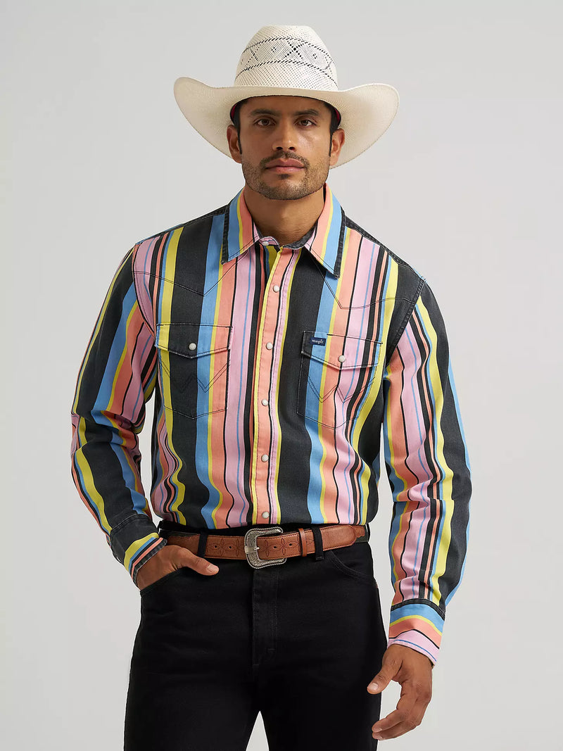 CL112374803 Wrangler Mens Brush Popper- Neon/Black Stripes