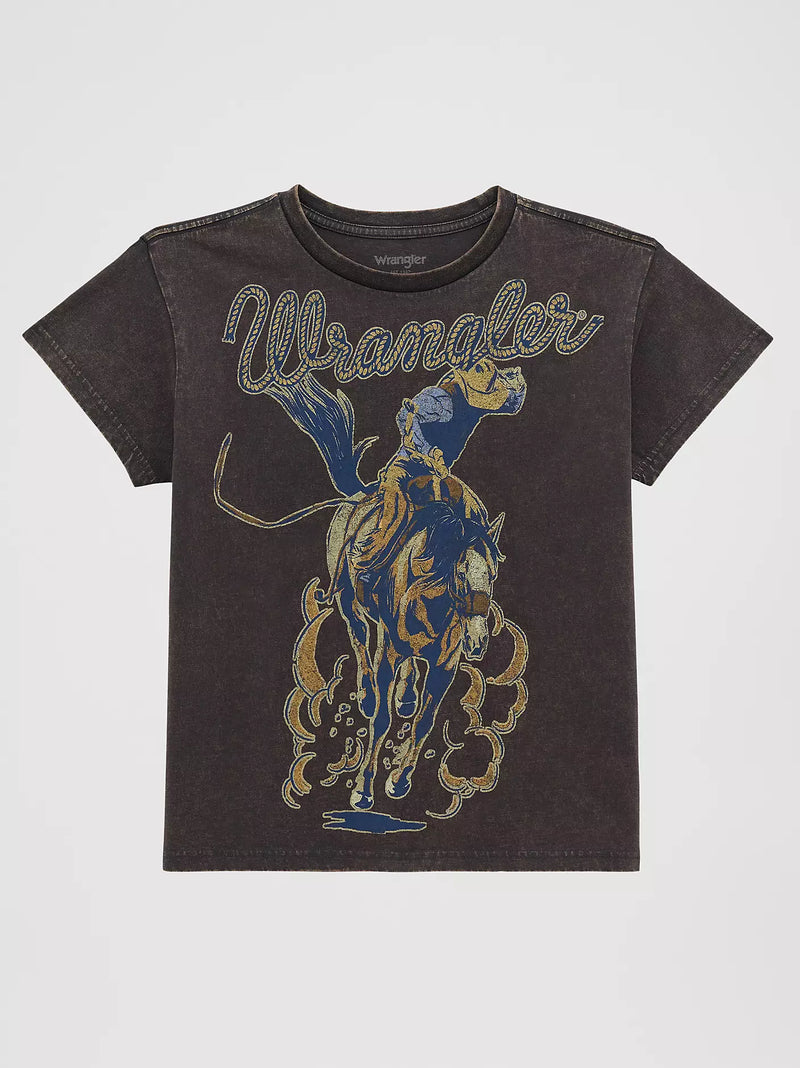 CL112379667- Wrangler Ladies Tshirt- Retro Bucking Horse- Grey Wash