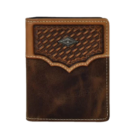 HG2030783W3 Justin Mens Back Pocket Bifold Wallet Basket Weave Yoke
