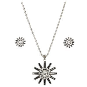 BG22048SJ Necklace/Earring Set Spur Rowel w/Rhinestones 16"
