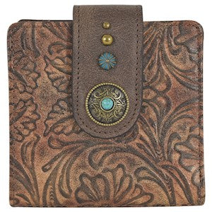BG22107674W Justin Ladies Wallet Bifold Brown Tooling w/Accents