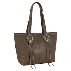 BG22108854 Purse -Justin Tote, Brown w/antibrass Conchos