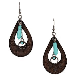 BG22121EJ2 Earrings-Tooled Leather w/Faux Turquoise