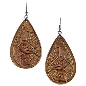 BG22134EJ2 Earrings-Tooled Leather Saddle Tan