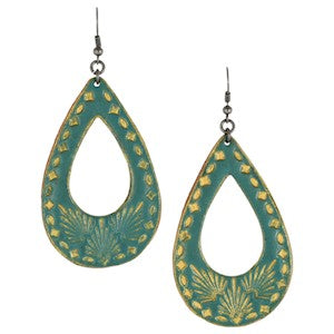 BG22135EJ2 Earrings-Tooled Leather Turquoise Teardrop