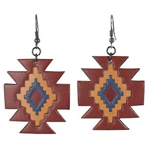 BG22188EJ1 Earrings-Leather AztecDesign - Rust/yllw/Bl