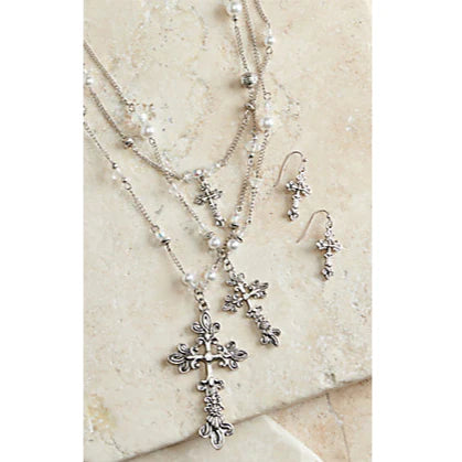 BG29383 Jewellery Set- Chain Cross with Pearls