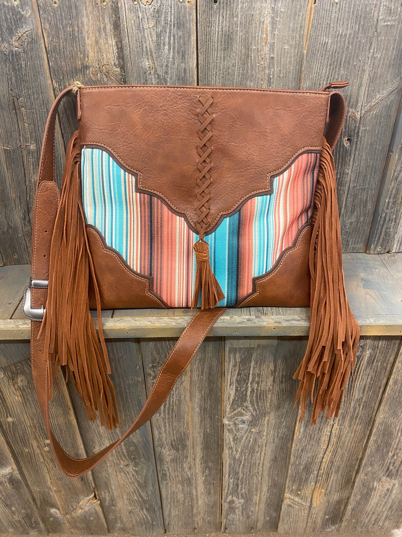 BG251017011 Crossbody Purse Multi Colored Stripes w/ Fringe