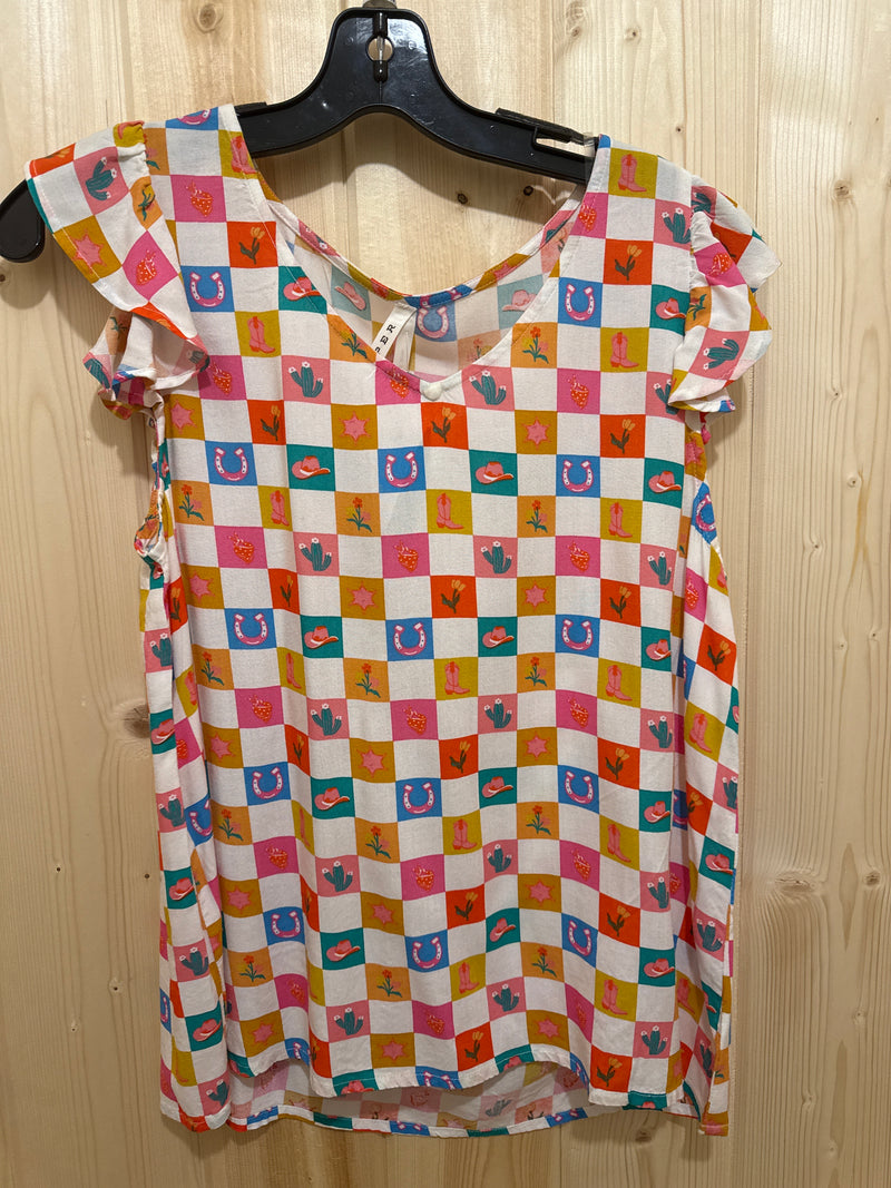 CL03-050-0590-4082 Womens Sleeveless Rayon Shirt Western Checkered Print