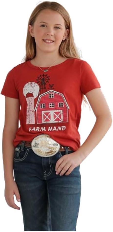 CLCTK8910001-Red Girls Cruel Girl Tee w/ Barn "Farmhand"