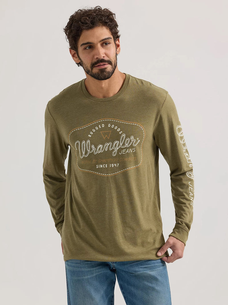 CL112350077-L-Olive Wrangler Mens L/S Tee - Rugged Goods