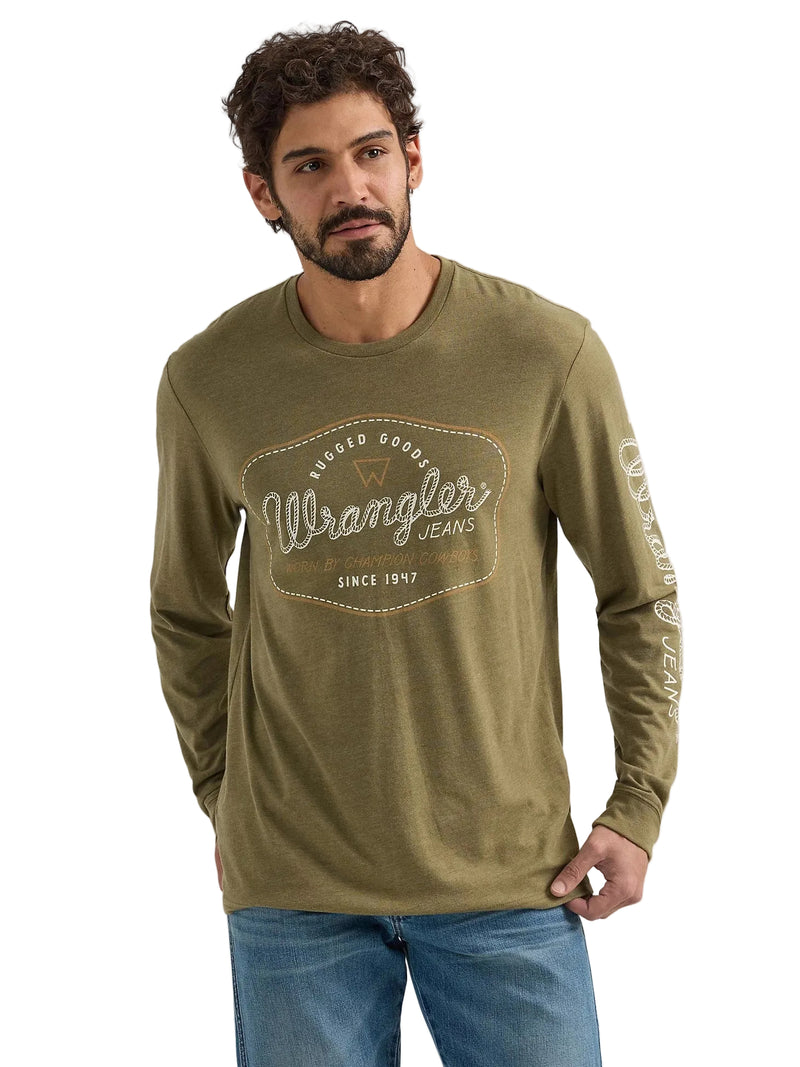 CL112350077-L-Olive Wrangler Men's L/S Tee - Rugged Goods