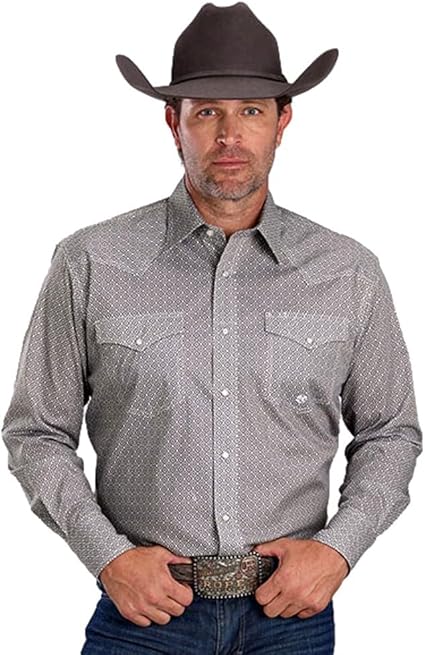 CL03-001-0225-4300 Mens L/S Shirt Roper Stretch Foulard Print-Grey