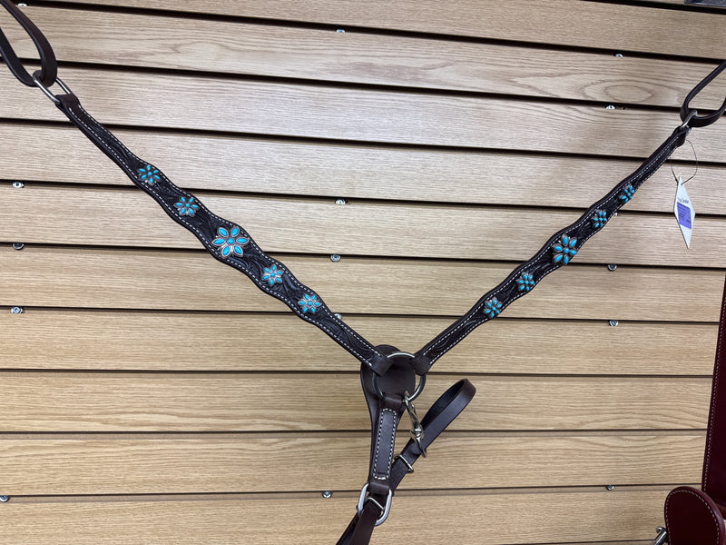 TKBC5870-DKO Breastcollar Scalloped w/ Trq Floral Conchos & copper Buckles