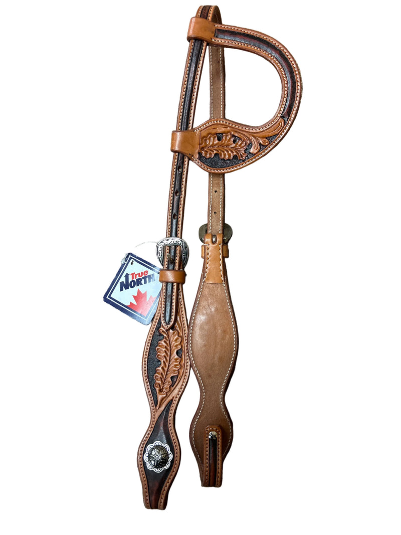 TKDZ3978 One Ear Headstall Carved Leaf Tooling