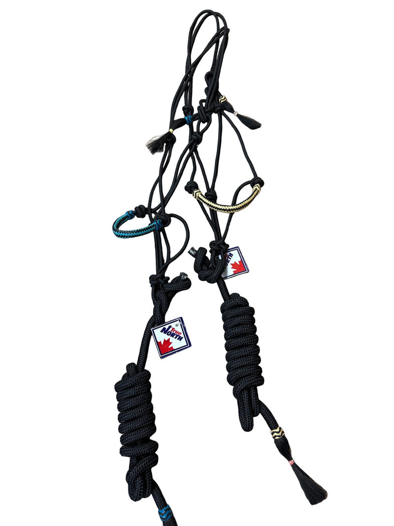 TKRH3363 Halter Two toned Rawhide Braided Rope w/10ft Blk Lead -assort