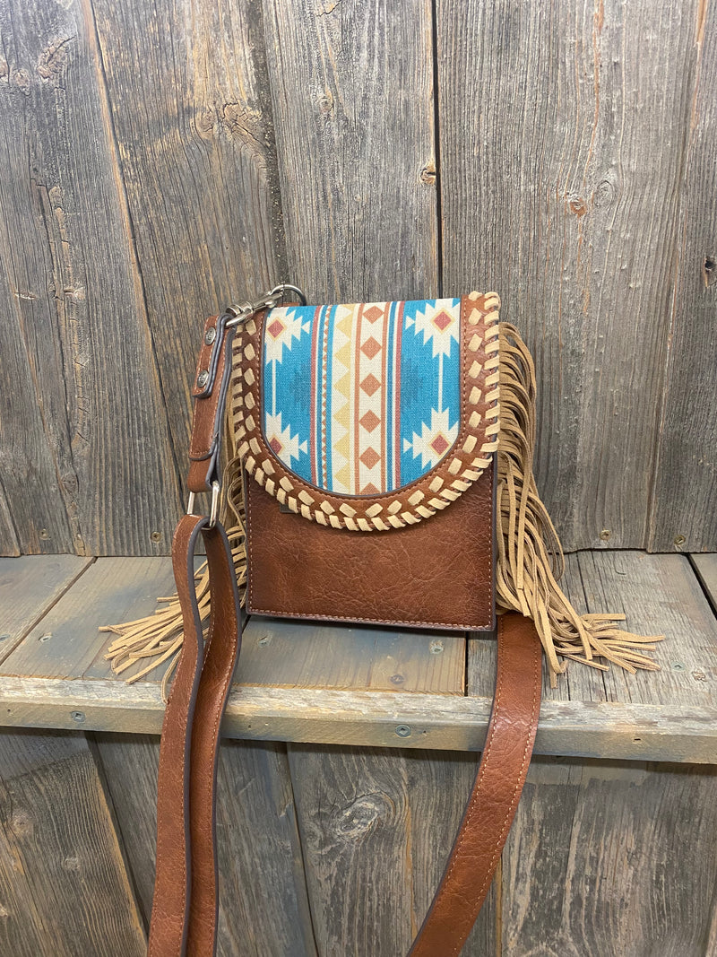 BG2510469543 Ladies Saddle Pouch Purse Tan/Aztec
