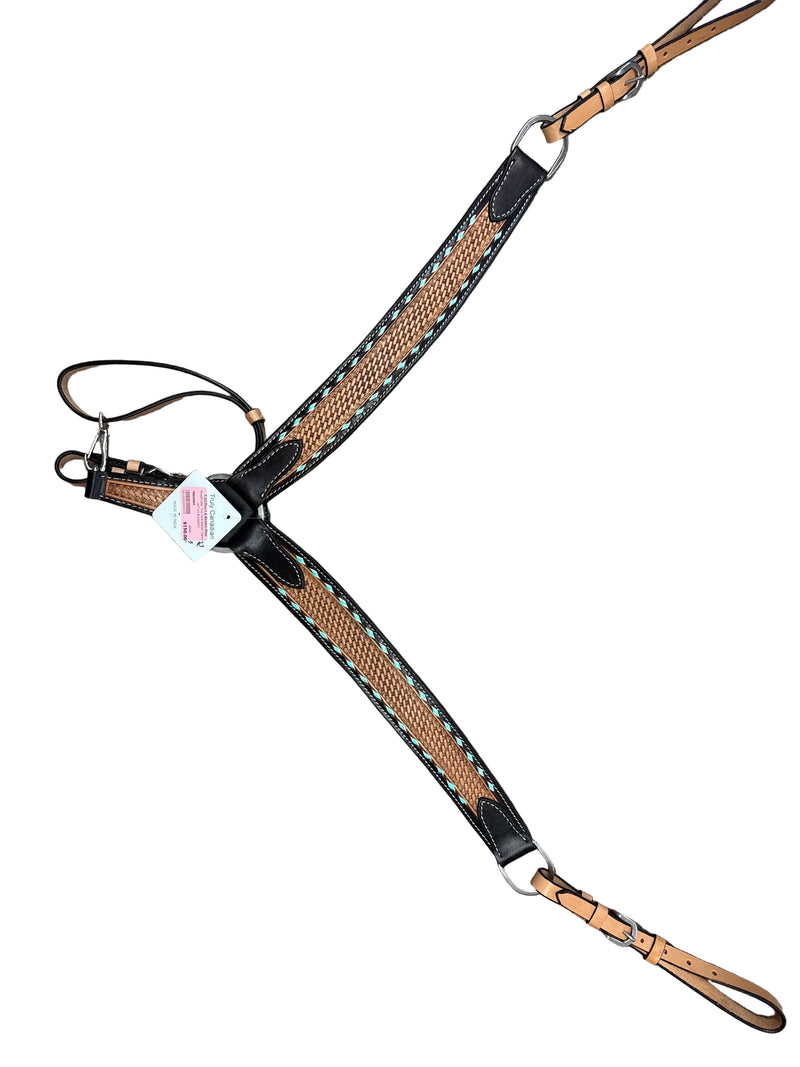 TKDZ5964 BreastCollar Two Tone Basket Stamp w/Turq Buckstitch