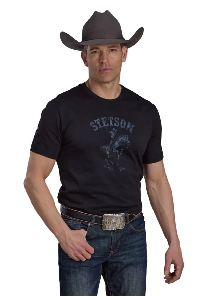 CL11-076-0562-0878-M-Black Unisex Tin Haul T-shirt "Bucking Bronc"