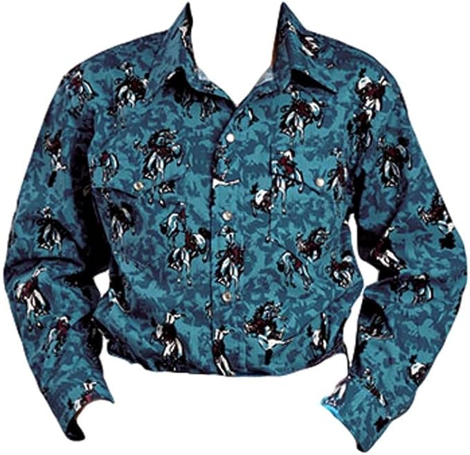 CL03-030-0486-0705-L-Blue Roper Vinatge Youth L/S Snap "Cowboy Print"