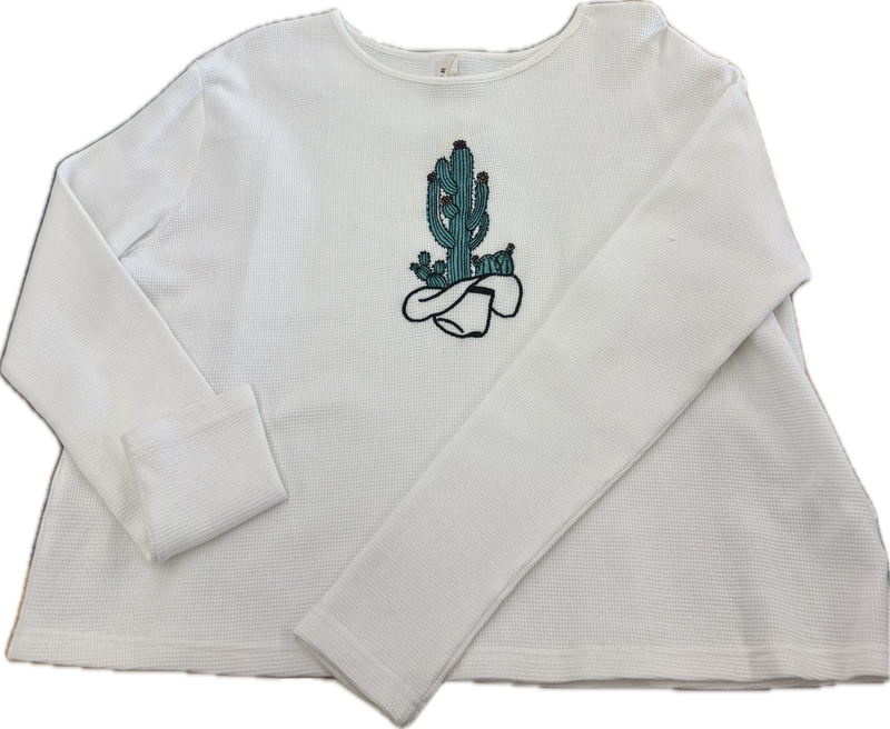 CL03-038-0513-6104-M-White Ladies L/S Waffle Tee - Cactus Print