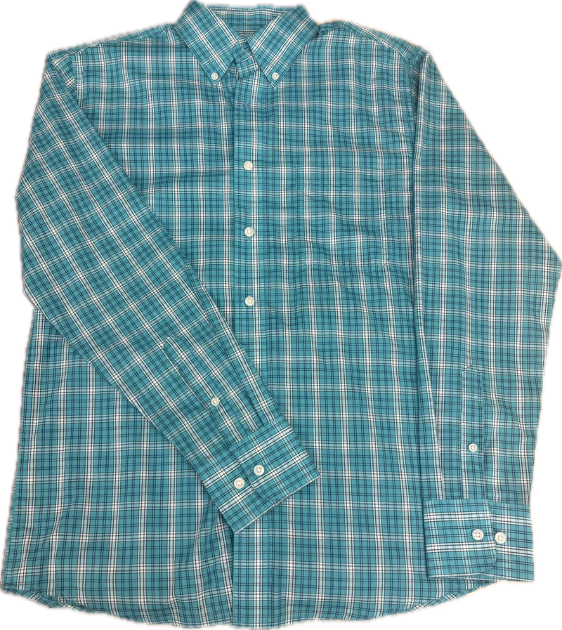 CL112352378-S-Turquois Men's Riata Button Shirt L/S Asst Plaid