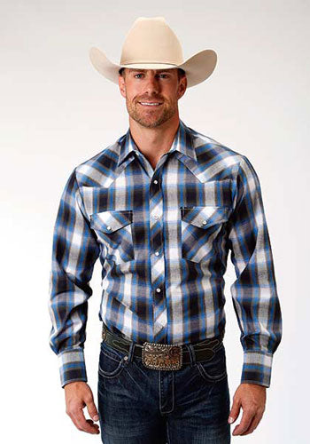 CL01-001-0101-4070 Men's Roper L/S Snap- Blue Plaid