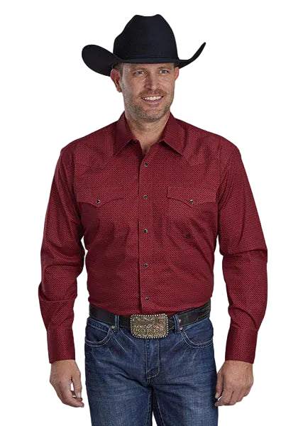 CL03-001-0225-6600-S-Red Men's Roper L/S Shirt -Diamond Print - Snap
