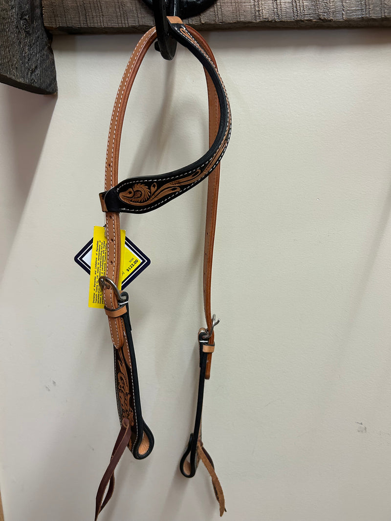 TKDZ2401 Headstall 1 Ear Carved 2 Tone w/Leather Ties