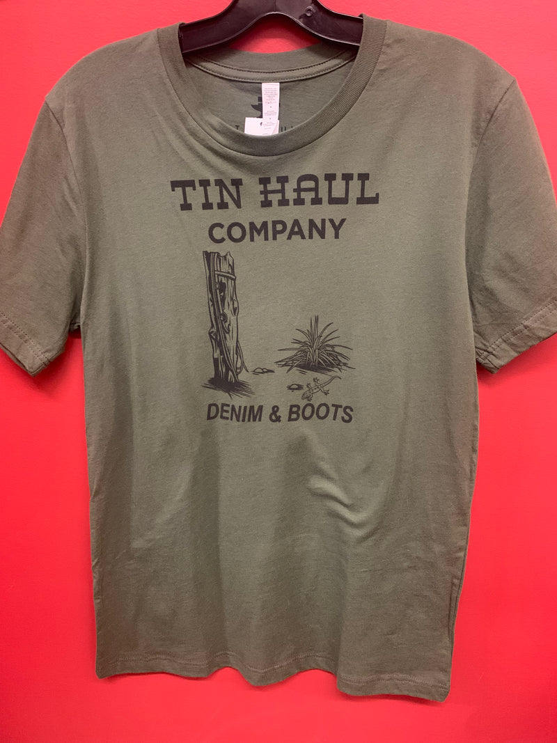 CL10-076-0501-0932-Green Tin Haul T Shirt "Denim and Boots"
