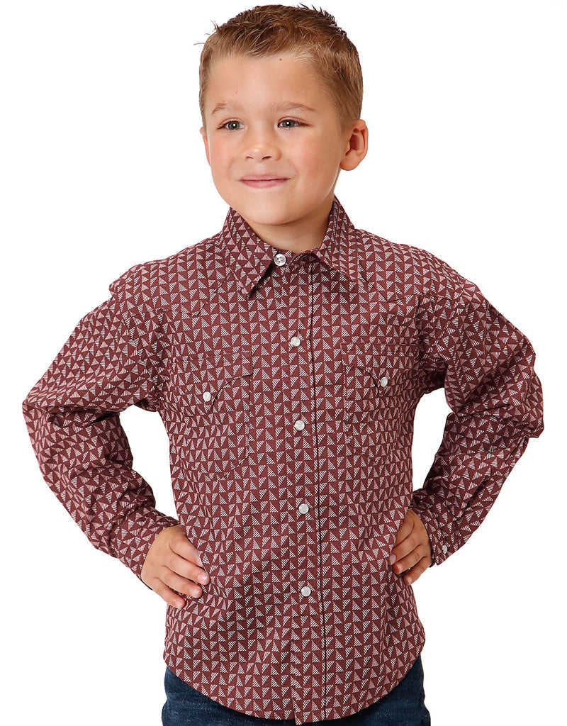 CL03-030-0064-0464 Boys L/S Shirt Red Shadow Geo Print