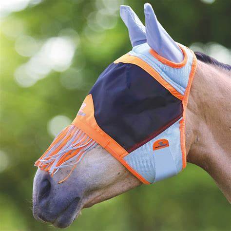 TKACC317-COB-Orange Fly Mask w/Ears & Fringe