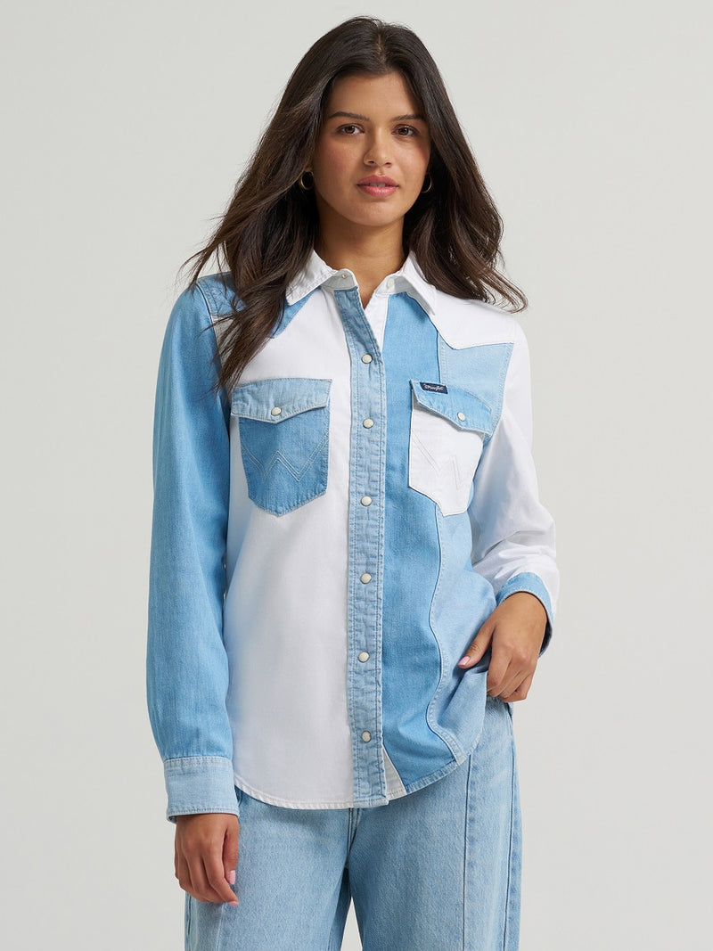 CL112374832 Wrangler Women's 2 Tone Denim L/S Shirt