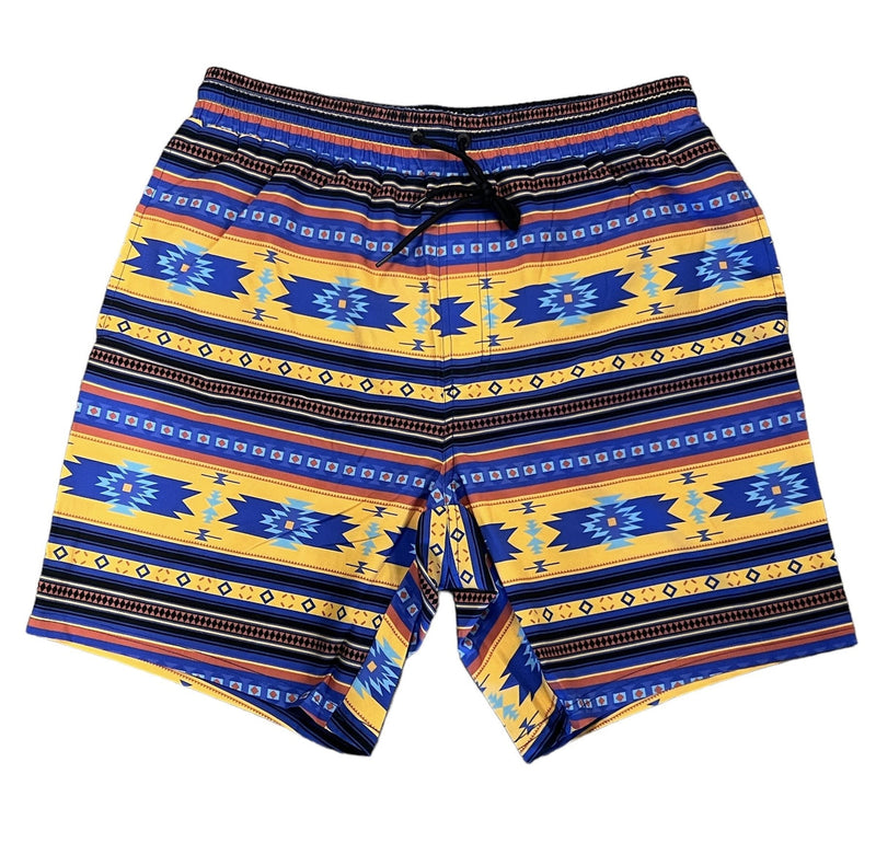 CLMB58135003-S-Orng/Bl Mens Swim Trunks Aztec Print