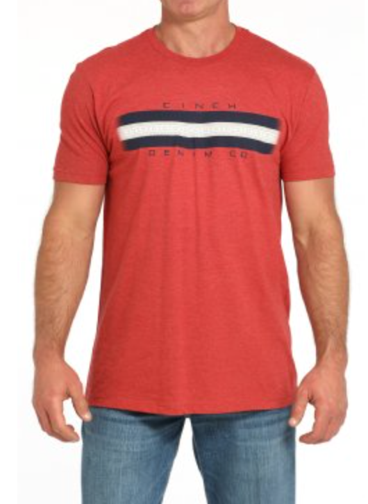 CLMTT1690684-Red Mens Cinch Tshirt- "Aztec Design In Logo"